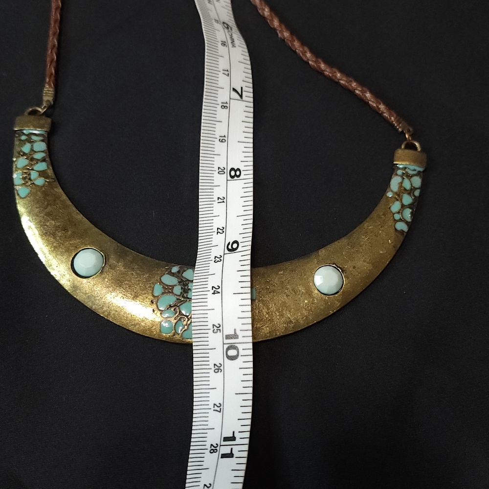 Boho Brass and Leather Collar Necklace. Stamped. Preloved. - Picture 7 of 7